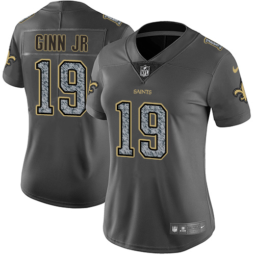 Nike Saints #19 Ted Ginn Jr Gray Static Women's Stitched NFL Vapor Untouchable Limited Jersey - Click Image to Close